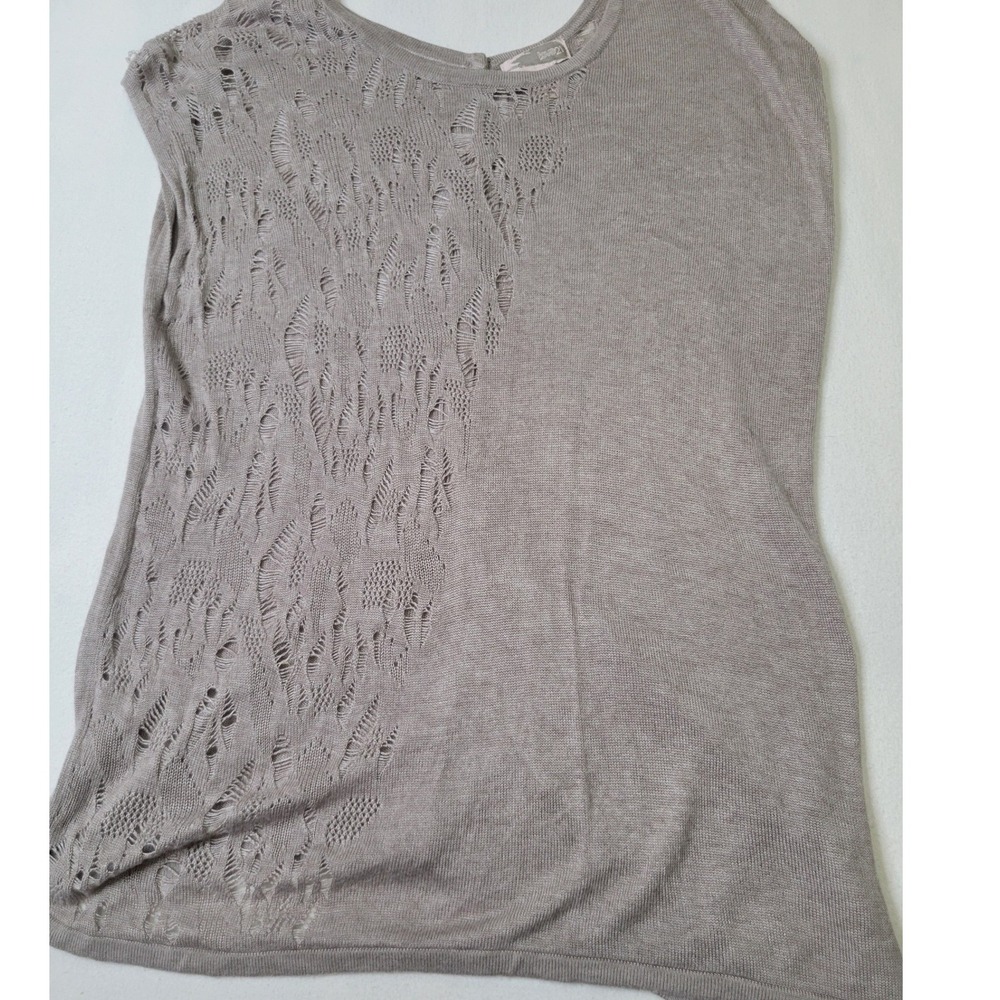 Love 21 Taupe Mauve Open Knit Pointelle Sleeveless Button Back Top Small